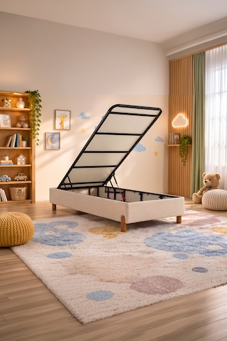 90x190 Tek Kişilik Yatak, Baza, Baza Başlık Seti Ortopedik Yataklı Sandıklı Baza 3 Lü Set Bej Renkli 90 x 190