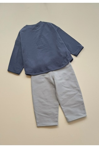Cigit Oversize Uzun Kollu T-shirt Takım 2-8 Yaş Lacivert
