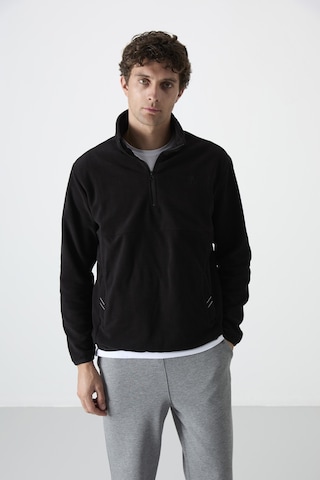 Tommy Life Siyah Yarım Fermuarlı Sweatshirt Slim Fit Dik Yaka Erkek Polar - 87891 Siyah