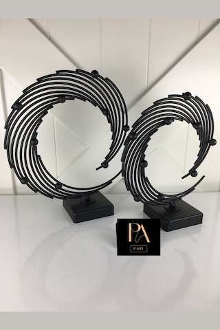 Siyah 2'li Ofis Metal Aksesuar Biblo Ev Salon Dekorasyon Obje