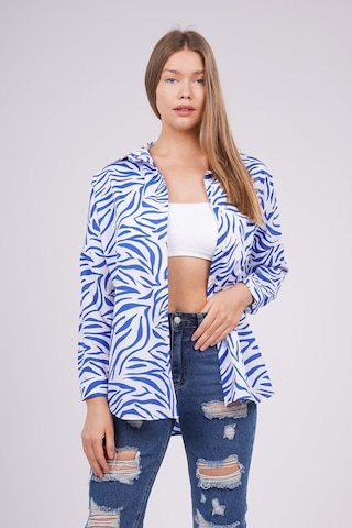 Gabria Kadın Zebra Desenli Gömlek Saks
