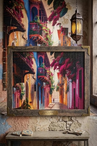 1000 Parçalı Colorful Street Sokak Manzara Tasarımlı Puzzle 48x68cm Eğitici Çocuk Yapboz 1