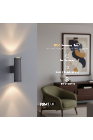 FoneLight Gala 24 cm Çift Yönlü LED Duvar Apliği Antrasit Alüminyum IP65 Dış Mekan Bahçe Aydınlatması 9W 3000K