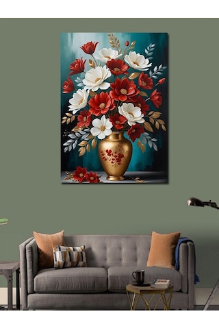 Kanvas Tablo Çiçeklerle Dolu Antika Vazo 70cmx100cm