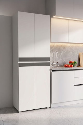 Mega Beyaz 4 Kapaklı 8 Raflı Mutfak Ve Kiler Dolabı - Çok Amaçlı Erzak Dolabı Beyaz Antrasit