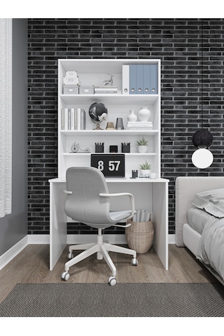 Asra Trend %100 Mdflam Raflı Çalışma Masası Bilgisayar Ofis Ders Masası Çm-03 Beyaz