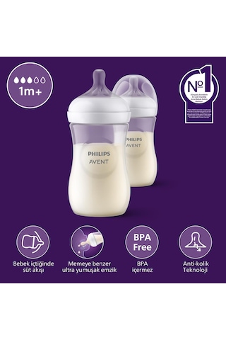 Philips Avent Doğal Tepkili Biberon 2'li Set, 260 Ml, 3-6m, Akıtmaz Emzik, Kolik Ve Gaz Önleyici, Bpa İçermez, Scy9