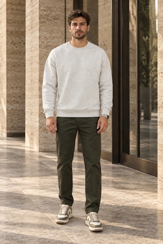 Polo State Erkek Bisiklet Yaka Oversize Dikiş Detaylı Basic Sweatshirt - Kar Melanj