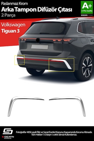S-dizayn Volkswagen Tiguan Krom Arka Tampon Difüzör Çıtası Oem Still 2 Prç. 2024 Üzeri A+ Kalite