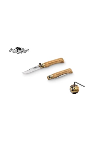 Antonini Old Bear 10cm Zeytin Ağacı Saplı Kamp Çakı Açık Kahverengi