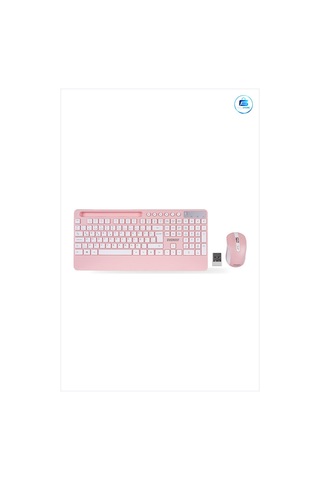 Klavye Mouse Set Kablosuz Telefon Ve Tablet Standlı Beyaz Pembe O