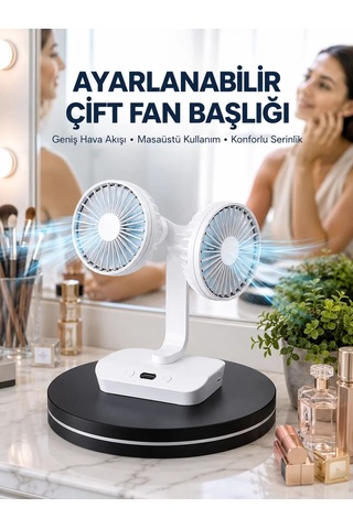 Northcity Ayarlanabilir Hızlı Çift Başlıklı Masaüstü Fan Gece Lambalı Serinletici