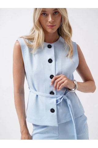 Kuşaklı Dokuma Yelek Mavi