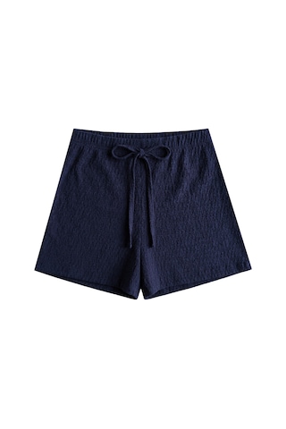 Cottonhıll Premium - Tide Collection Lacivert Bağcıklı Bürümcük Dokulu Rahat Kesim Kadın Şort