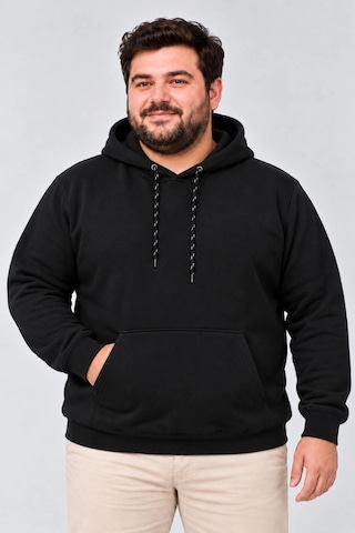 Ertaştrendstore Erkek Battal Büyük Beden Üç İplik İçi Şardonlu Kapüşonlu Kanguru Cepli Kışlık Sweatshirt - Siyah Çok Renk