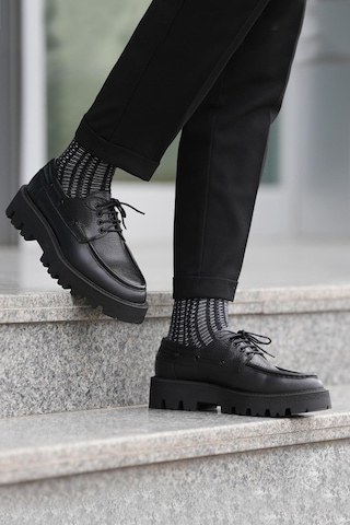 Shoetyle - Siyah Hakiki Deri Bağcıklı Erkek Günlük Ayakkabı 115-k512-1327 Siyah