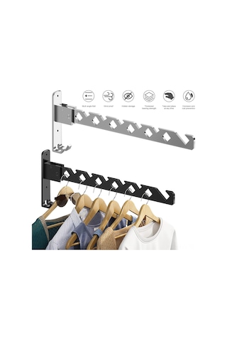 Yaleker Duvar Tipi Çekirdekli Kurutma Rafı - Açılır-kapanır, Açı Ayarlanabilir, Yüksek Dayanıklı - Banyo, Balkon, Çamaşır Odası İçin Siyah Siyah