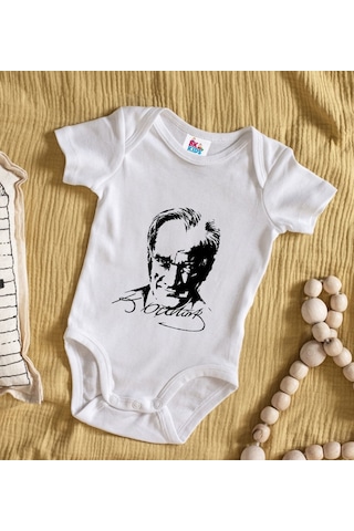 Bk Kids Atatürk Temalı Beyaz Bebek Body Zıbın-13 Çok Renkli