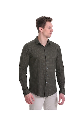 Hatemoğlu Yeşil Slim Fit Baskılı 100% Pamuklu Slim Yaka Uzun Kollu Baskılı Yeşil