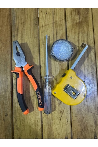 4 Lü Set Pense Kontrol Kalemi Metre Elektrik Bandı