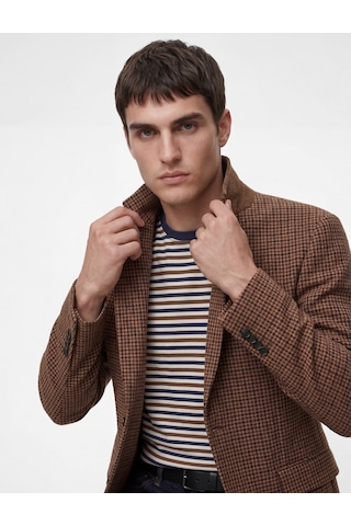 Koton Regular Fit Uzun Kollu Kapaklı Cepli Ekose Desenli Mono Yaka Blazer Ceket Kahverengi Ekose 6sam50009hw Kahverengi Ekoseli
