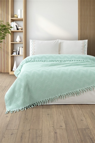 Petekli Dokuma Jakarlı Bağlama Saçaklı Pike Takımı-delfina-mint Mınt Mint