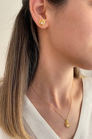 18k Altın Kaplamalı 925 Ayar Gümüş Kalp Set - 67018302 Altın