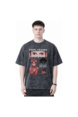 Sevbano Tasarım Eren Yeager Attack On Titan Anime Baskılı Unisex Oversize Siyah