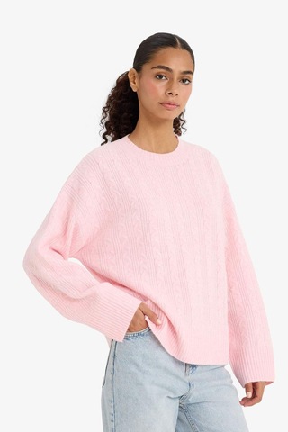 Defacto Oversize Geniş Kalıp Bisiklet Yaka Triko Kazak F3894ax25wnpn344 Pembe