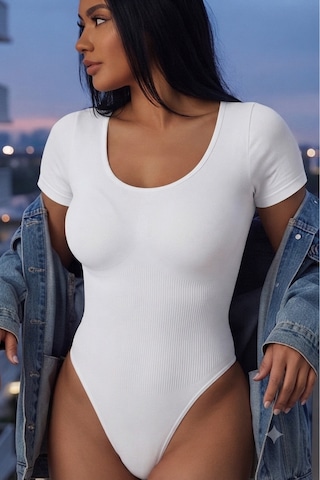 Mistirik Mortek Model Göbek Toparlayıcı Seamless Örme Kumaşlı Zıbın Kısa Kollu Body Alttan Çıtçıtlı Beyaz Renk