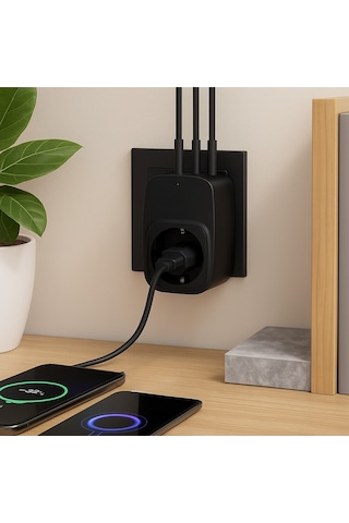 Akıllı Duvar Prizi 3 Usb + Type-c Hızlı Şarj Akım Korumalı Çoklu Priz Kompakt Tasarım Ev Ofis Kullanım 0