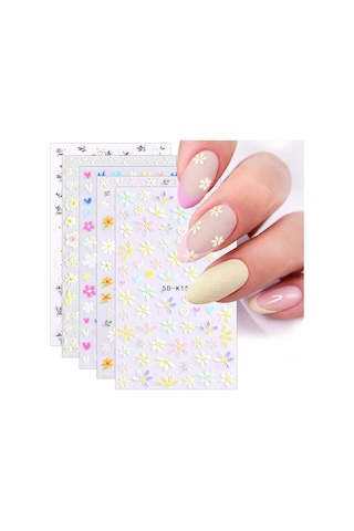 3d Kabartmalı Bahar Çiçekleri Tırnak Sanatı Çıkartmaları 5 Yaprak 5d Kendinden Yapışkanlı Renkli Çiçek Açan Tırnak Malzemeleri Tırnak Sanatı Tasarımı