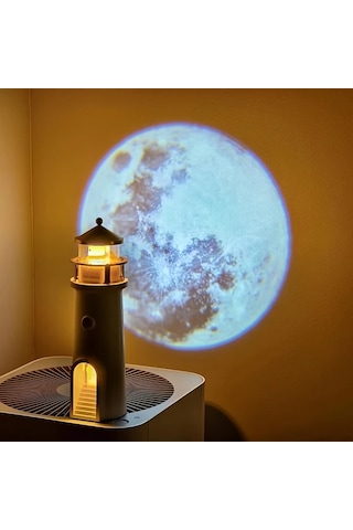 Honeybeeshop Beyaz Ay Lambası Projektör Gece Lambası Fener Dekorasyon Şarj Edilebilir Led Galaksi Projektörü Hareket Sensörlü Beyaz