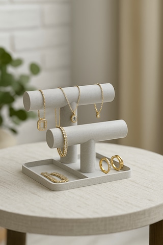 Marsel Dizayn Şık Ve Modern Çok Amaçlı Takı Düzenleyici Stand - Takı Organizeri - Mermer Beyazı - 16 Cm Mermer Beyazı