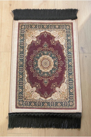 Mini Alın Seccadesi Kaymaz Taban Desenli Cep Tipi Seyahat Namaz Seccadesi - Bordo