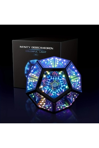 Techbloom Cool Infinity Dodecahedron Renkli Işık 7 Renk Ve 365 Işık Modu Ayarlanabilir Yatak Odası Gece Lambası Oyun Odası Dekoru Oyuncular İçin Hediye Ahşap