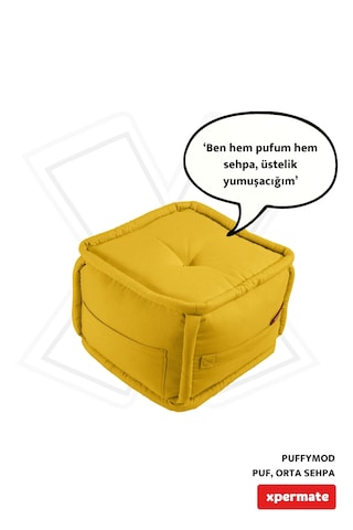 Xpermate Puffymod Dekoratif Kare Puf Orta Sehpa 40x40 Cm Sarı
