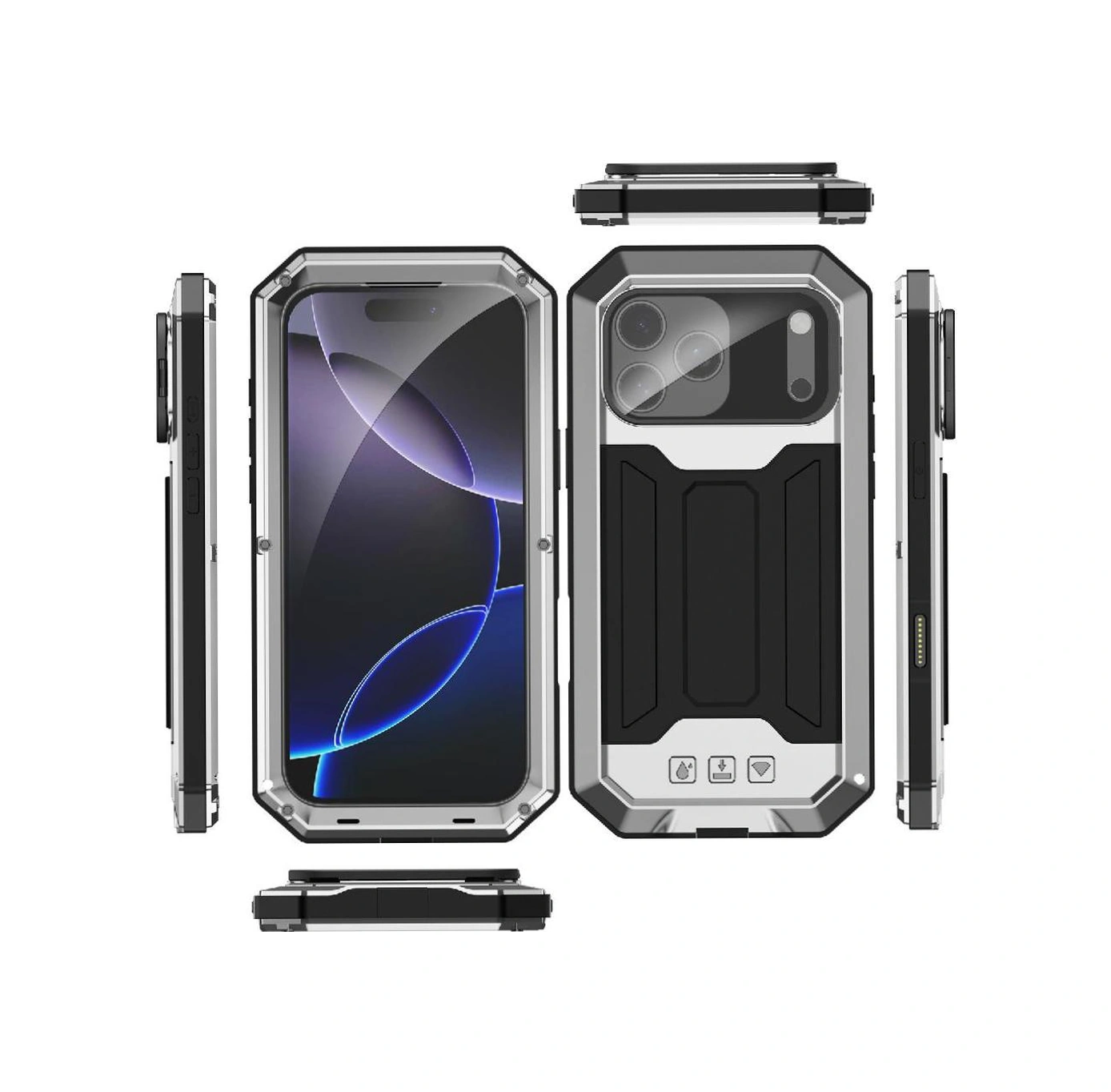 İphone 17 Pro Max İçin Metal Standlı Telefon Kılıfı Dahili Kamera Destek Ayağı Ağır Hizmet Dayanıklı Şok Geçirmez Cam Ekran Koruyucu