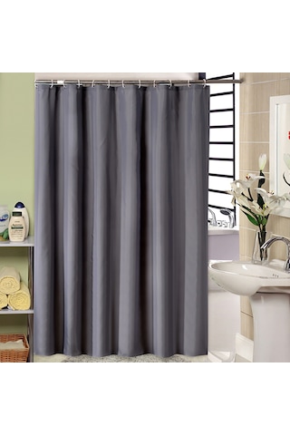 Neevoyu Gri Kalın Poliester Banyo Perdeği - Su Geçirmez & Mantar Koruyucu - 240x200 Cm - 16 Adet Kanca İle Tam Set Gri
