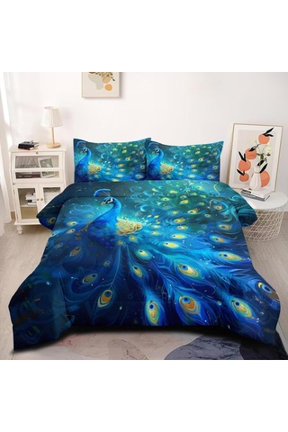 Nevresim Takımı 200 X 220 Cm Mavi Tavus Kuşu Nevresim Takımı, Fermuarlı Kilitli, Yetişkinler Ve Çocuklar İçin, Yumuşak, Nefes Alan Mikro Elyaf Nevresim + 2 Yastık Kılıfı 80 X 80 Cm Çok Renkli