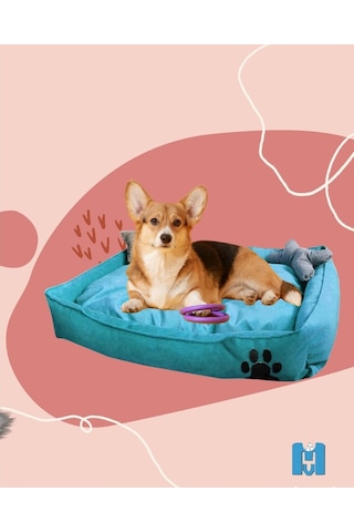 Mavi Vitrin Yıkanabilir Kedi Köpek Yatağı Büyük Boy Handmade 90 x 60 CM