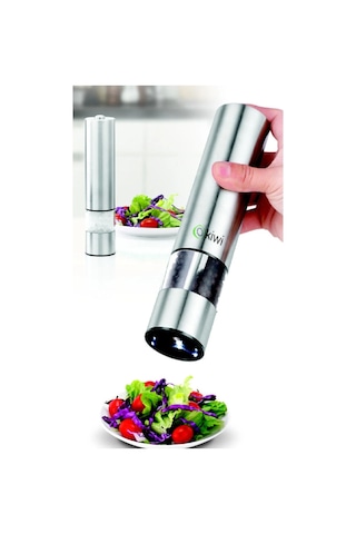 2li Set Kiwi Kspg 4806 Pilli-led Işıklı Otomatik Tuz-karabiber Değirmeni 2li Set Gri