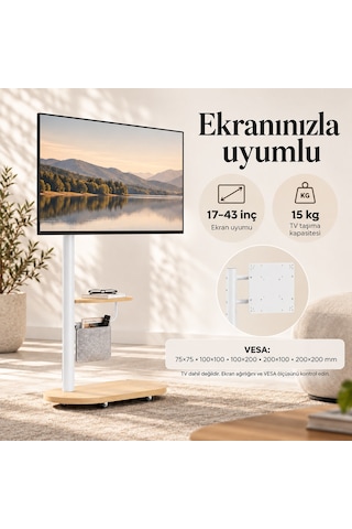 Npo Std5422 17 43" 15kg Tekerlekli Raflı Çantalı Dikey/yatay Açı Ayarlı Mobil Monitör Ve Tv Standı Diğer