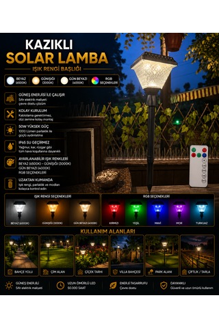 30 W Ayaklı Güneş Enerjili Solar Aplik Uzaktan Kumandalı Beyaz-günışığı-gün Beyazı-rgb .