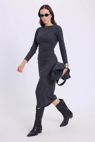 Tudors Kadın Slim Fit Dar Kesim Bisiklet Yaka Antrasit Elbise-41644 Antrasit