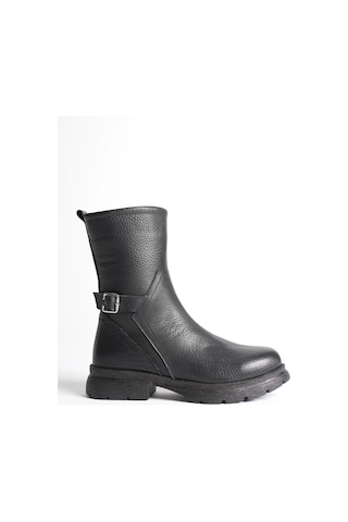 Analin Shoes Kadın Hakiki Deri Kemer Detaylı Günlük Bot Siyah