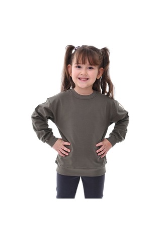 Zuzunga Basic Bisiklet Yaka Şardonlu Çocuk Sweatshirt 3-10 Yaş Haki