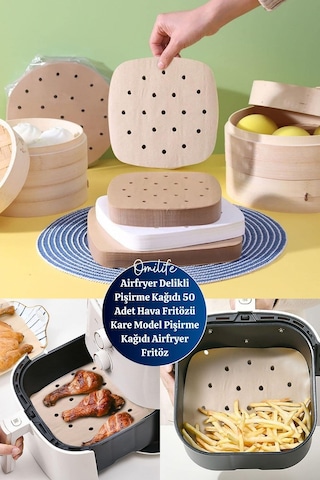 Airfryer Delikli Pişirme Kağıdı 50 Adet Hava Fritözü Kare Model Pişirme Kağıdı Airfryer Fritöz