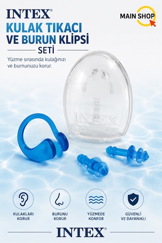 Mainshop Intex Havuz Ve Deniz Için Kulak Tıkacı Ve Burun Klipsi Seti Saklama Kutulu M-55609