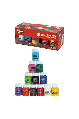 Guaj Boya 12 Renk 30 Ml 1 Paket Nova Color Guaj Boya Seti 12 Li Su Bazlı Şişe Canlı Renkler Resim Okul Çok Renkli
